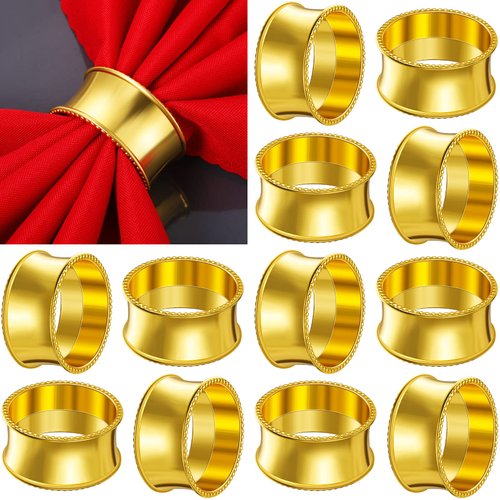 Hotop 8 Pcs Napkin Rings Set Metal Napkin Holder Rings Rhinestone Delicate Napkin Buckle for Christmas Wedding, Dinner, Parties, Receptions, Family Gathering Table Setting (Gold)