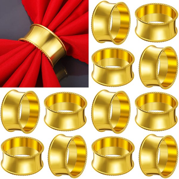 Hotop 8 Pcs Napkin Rings Set Metal Napkin Holder Rings Rhinestone Delicate Napkin Buckle for Christmas Wedding, Dinner, Parties, Receptions, Family Gathering Table Setting (Gold)
