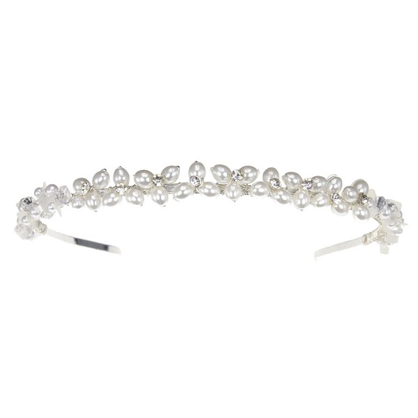 Delicate Headband of Faux Freshwater Pearls, Rhinestones, Crystal Beads and Sequins #818E0