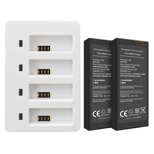 2-Pack 1100mAh Batteries for Ryze Tech DJI Tello Battery & USB Charger