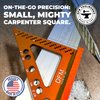 DFM Small Carpenters Square Work Tools w/Fixed Miter Angle Pin - Precision Woodworking Speed Square - 3.5" x 3.75" Size for Pocket 1/16" Scribe Holes 5 x 1/4" Pin Holes - Made in USA - English Blue