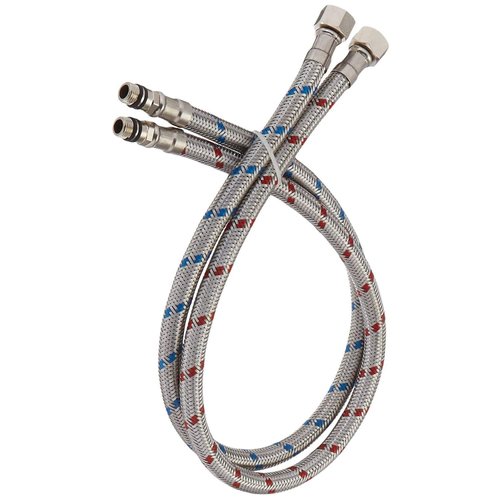 BWE 24-Inch Long Bathroom Kitchen Faucet Connector Braided Stainless Steel Supply Hose 1/2-Inch Female Compression Thread x M10 Male Connector, x 2 Pcs (1 Pair)