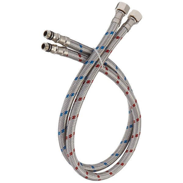 BWE 24-Inch Long Bathroom Kitchen Faucet Connector Braided Stainless Steel Supply Hose 1/2-Inch Female Compression Thread x M10 Male Connector, x 2 Pcs (1 Pair)