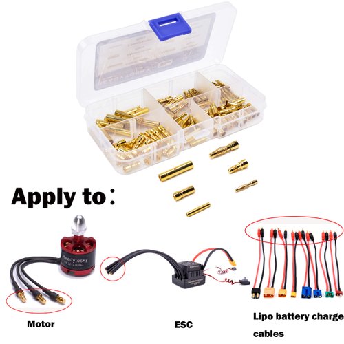 Readytosky RC Bullet Connectors 2mm 3.5mm 4mm Gold Plated Banana Plug for RC Battery ESC Motor Wire(100PCS)
