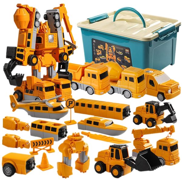 Magnetic Transform Engineering Car Assembled Toys, Constructo Modular Transforming Toy Set with Storage Box, Magnetic Blocks for Kids Age 3-5 4-8 Outdoor Toddler Activities Toys (35 Pieces)