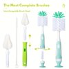 CAREBABYMORE Baby Bottle Brush with One Base Hidden Nylon Nipple Cleaner, 2 Pcs Sponge Nipple Brushes, 2 Pcs Straw Brushes, Bottle Brush with Nipple Cleaner and Suction Cup (Blue)