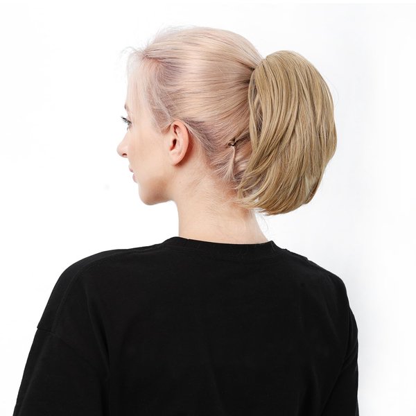 DAYCEN Straight Ponytail Hair Extension, Short Claw Sleek High Ponytail, Clip In Synthetic Fake Ponytail Hairpieces (Brownish Gray)