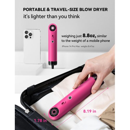 SYLPH ROSA Hair Dryer, Blow Dryer, Mini Hair Dryer, Travel Hair Dryer, Portable Hair Dryer, Pink Blow Dryer, Compact Hair Dryer 10,000 RPM High-Speed, Powerful 200 Million Negative Ions Hairdryer
