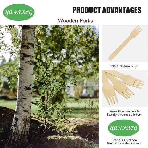 YANPROG Wooden Forks Disposable 6.3" Compostable Forks 100 Pcs Biodegradable Forks, Natural Birch Eco-Friendly Suitable for Parties,Camping,Weddings&Dinner Events
