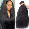 ADOIFAIR Kinky Straight Human Hair Bundles 18 20 22 Inch Yaki Straight Human Hair Extensions 100% Unprocessed Brazilian Virgin Kinky Straight Human Hair For Black Women Natural Black