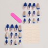 Blue Press on Nails Almond Medium Artificial False Nails Blue Rhinestones Gold Foil Design Acrylic Nails Full Cover Glossy Coffin Fake Nails Charm French Stick on Nails Set Glue on Nails for Women
