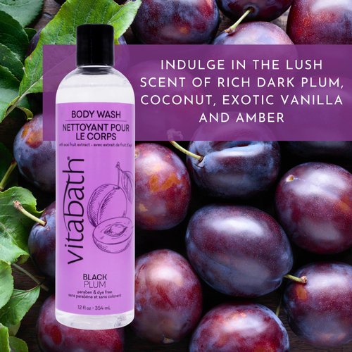 Vitabath Black Plum Body Wash Moisturizing Bath & Shower Gel Cleanser - Radiant Cleanse & Restore Nourishing Skincare for Women & Men - Paraben-Free - 12 fl oz