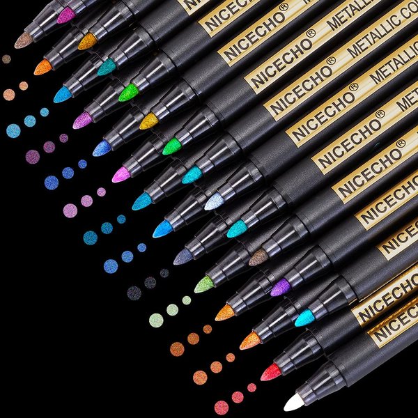 Nicecho Metallic Markers Pens, 26 Colors Medium Tip Metallic Markers for Black paper, Card Making, Easter Egg, Rock Painting, Scrapbook Crafts, DIY Photo Album