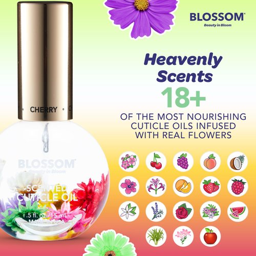 Blossom Hydrating, Moisturizing, Strengthening, Scented Cuticle Oil, Infused with Real Flowers, Made in USA, 0.42 fl. oz, Cherry