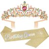 Velscrun Birthday Tiaras Crowns for Women, Gold Birthday Queen Sash, Happy Birthday Party Decorations for Women, Birthday Gifts for Women Mom, Happy Birthday Cake Toppers Headbands Accessories