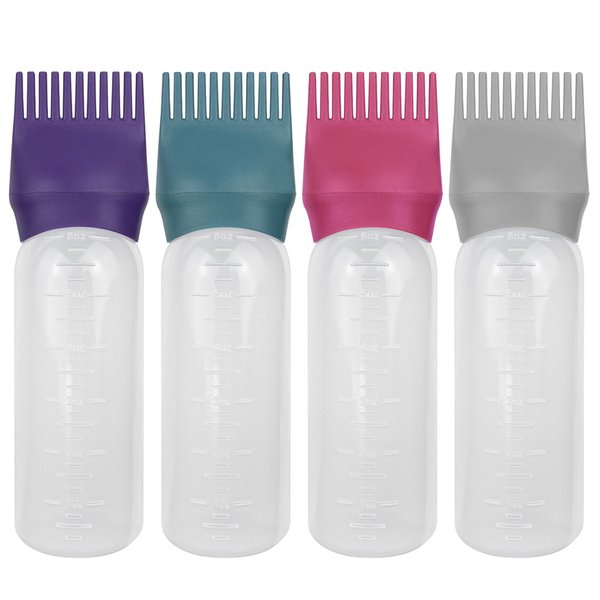 ZGQHZR 4 PCS Root Comb Applicator Bottle,Hair Oiling Applicator,Hair Oil Applicator Bottle for Hair Dye Shampoos Hair Salons.6oz (Purple+Grey+Red+Green)
