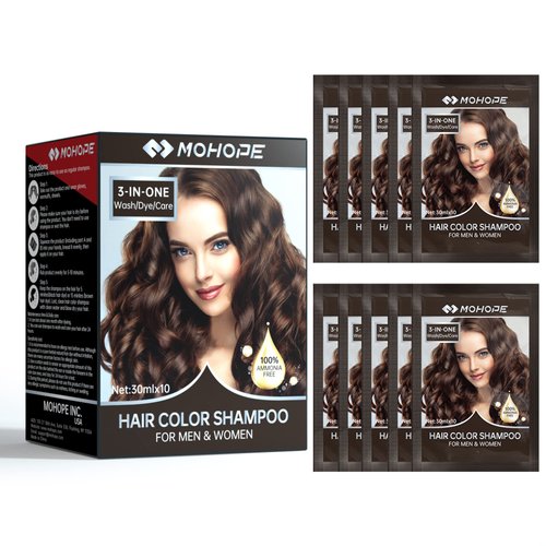 MOHOPE Dark Brown Shampoo for Grey Hair 30ml x 10Pcs | Revolutionary Instant Hair Dye | Semi Permanent Magically Only 20 Minutes Last 30 Days | Safe Natural Ingredients