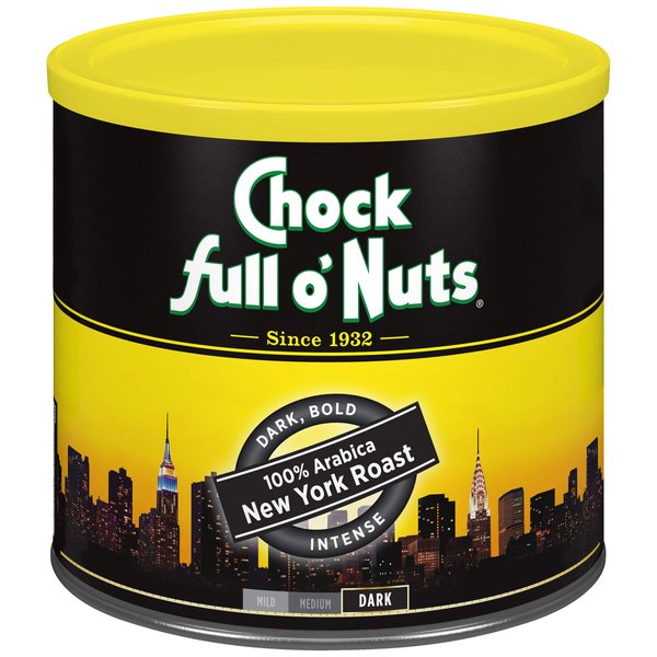 Chock Full o’Nuts New York Roast Ground Coffee, Dark Roast - Arabica Coffee Beans – Bold, Full-Bodied and Intense Flavored Dark Blend, 23 ounces