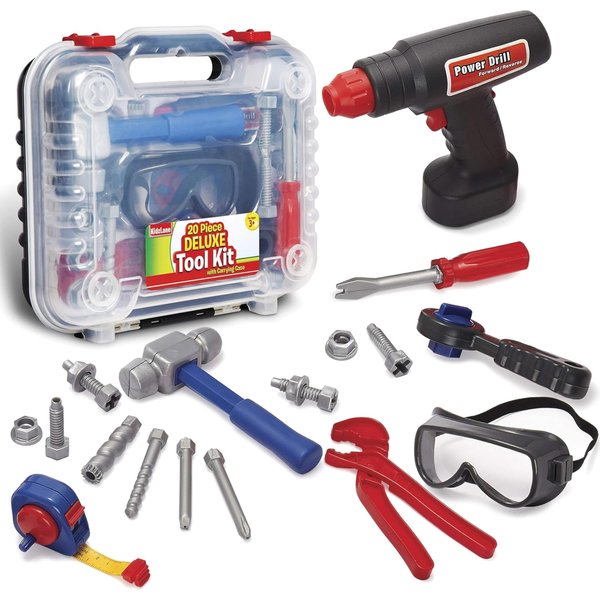 Kidzlane Tool Set for Toddlers & Kids | 20pcs Toy Tools with Electronic Cordless Drill and Tool Box | Play Tool Kit for Kids & Toddler Boys & Girls | Kids Tool Kit 19 Pieces | Kids Tool Box