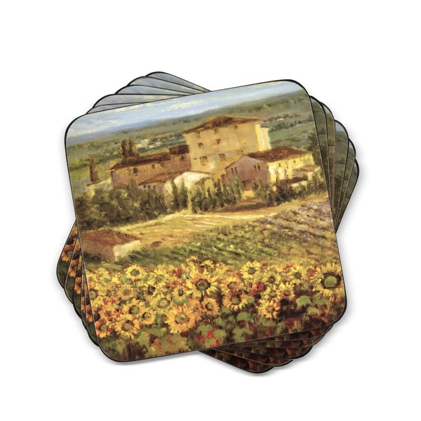 Pimpernel Tuscany Collection Coasters | Set of 6 | Cork Backed Board | Heat and Stain Resistant | Drinks Coaster for Tabletop Protection | Measures 4” x 4”