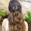 Sparkly Wedding Hair Combs, Crystal Flower Hair Clips Bride Bridesmaid Hair Sides Comb Rhinestone Barrettes, Crystal Flower Hair Pins Hair Accessories for Women Girls (Blue)