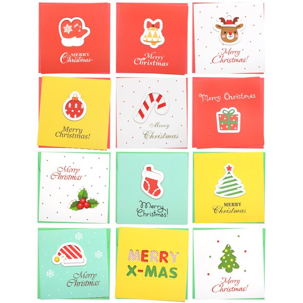 24 Pack Mini Christmas Greeting Cards & Envelopes, Cute Stweety Small Size 3.3"x 3.3" Merry Christmas Greeting Cards Festival Color Pattren 4 [Red/Yellow/White] (Pack of 24)