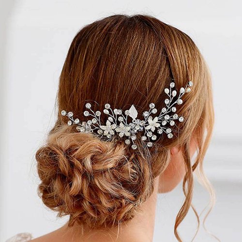 YBSHIN Silver Wedding Hair Accessories for Brides Flower Hair Comb Rhinestone Bridal Comb Headpieces Crystal hair bands Pearl headpiece for Women