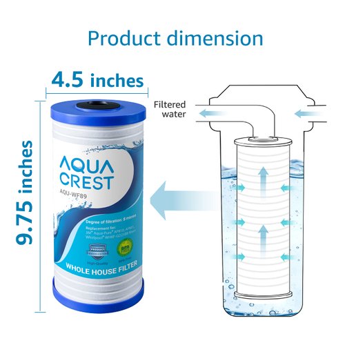 AQUA CREST AP810 Whole House Water Filter Replacement for 3M® Aqua-Pure AP810, AP801, AP811, Whirlpool® WHKF-GD25BB, WHKF-DWHBB, 5 Micron, 10" x 4.5", Well & Tap Water Filter, Pack of 1