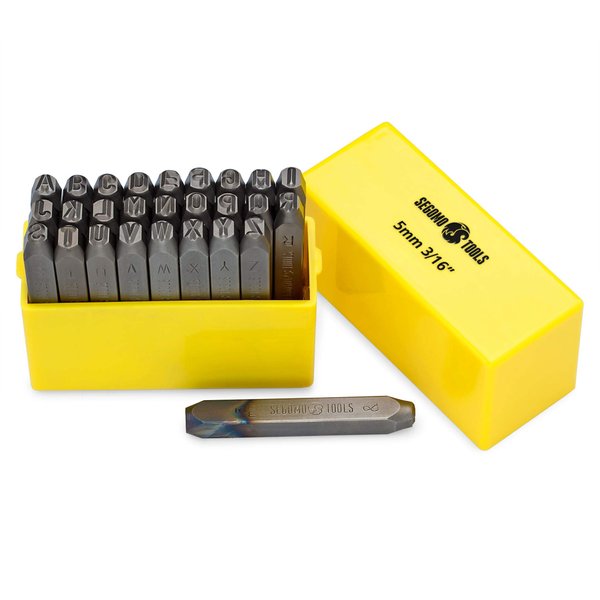 Segomo Tools 3/16 Inch (Letters: A-Z) Professional Letter Metal Stamps Set (for Leather, Wood, Copper, Brass, Aluminum, Mild Steel) | 27 Pcs Metal Letter Stamps Kit | 5MM Letter Punch Set - LETTER316