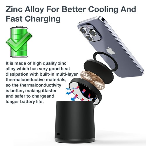 2025 Upgrade 3 in 1 Charging Station for Apple MagSafe Charger, Adjustable Portable Wireless Charging Stand, Fast Wireless Charger Dock for iPhone 16 15 14 13 12 Pro Max & Apple Watch AirPods (Black)