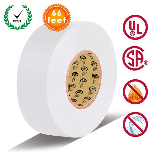 LYLTECH White Electrical Tape, 66 feet x 3/4 inch x 7 mils-600V,Pass UL/CSA Certification. Waterproof,Flame Retardant,Strong Adhesive, 14℉ to 176℉(White)