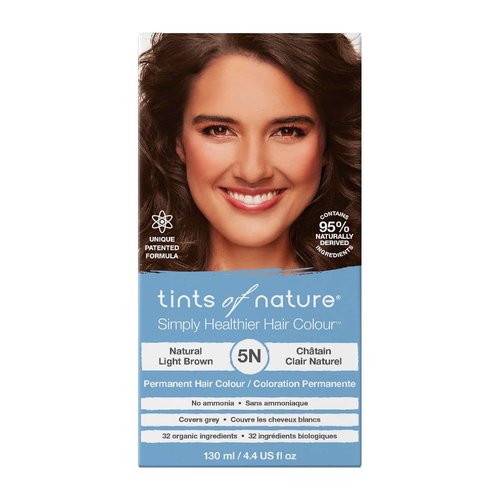 Tints of Nature 5N Natural Light Brown Permanent Hair Dye, Nourishes Hair and Covers Greys, Ammonia-Free, 130ml