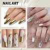 DAGEDA 12ml Metallic Nail Painting Gold Gel Liner,Mirror Gel Polish Build in Thin Brush,Chrome Gel Nail Polish High Gloss Nail Painted,Metal Drawing Liner Gel Soak Off UV/LED DIY Nail Art