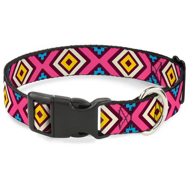 Buckle-Down Plastic Clip Collar - Geometric1 Burgundy/Pink/Tan/Yellow/Baby Blue - 1/2" Wide - Fits 6-9" Neck - Small