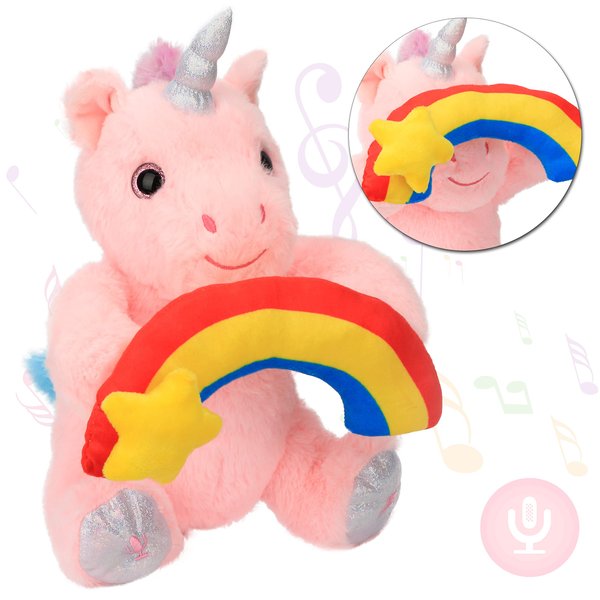 Hopearl Peek A Boo Unicorn with Rainbow Interactive Repeats What You Say Plush Toy Musical Singing Talking Stuffed Animal Adorable Electric Animate Birthday Festival, Pink, 12''