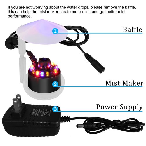 PULACO Mist Maker, Indoor Fountain Mister Foggers, Small Pond Fog Machine Atomizer Air Humidifier Perfect for Water Feature, Halloween, Christmas and Other Holiday Decorations.