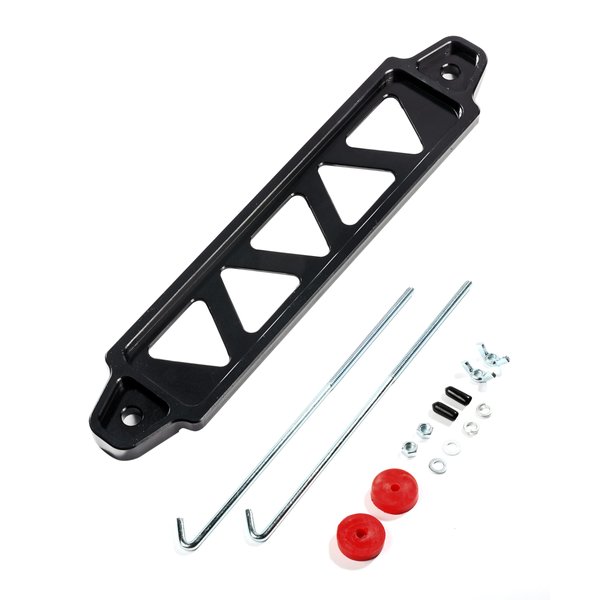 ESEWALAS Aluminum Alloy Battery Hold Down Bracket,Car Battery Holder Kit with 10in J bolts,Car Battery Lock Down,Battery Tie Down Bracket,Universal Bracket Hold Lock Accessories (Black)