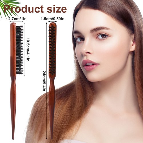 SAVITA 2pcs Boar Bristle Teasing Hair Brush, Boar Bristle Soft Teasing Brush Fine Hair Wood Handle Hair Side Comb for Fine Hair Styling Post Smoothing Styling Hair and More