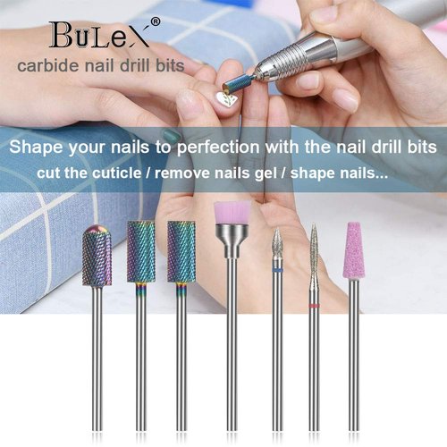 Bulex 7pcs Cuticle Drill Bits for Nails - Professional Efile Nail Drill Bits Set to Remove Gel Polish
