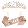 KICOSY 21st Birthday Crowns and Sashes for Women, Birthday Sash Princess Tiara Headband Elegant Rose Gold Crown with Combs for Girls Crystal Tiaras Birthday Headpieces for Party Hair Accessories Gifts