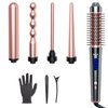 Bo'laiya 5 in 1 Curling Iron Set with Thermal Brush and Temperature Display, 4 Interchangeable Ceramic Curling Wand(0.4'' - 1.3'') and Heat Protective Glove & 2 Clips -Rose Gold