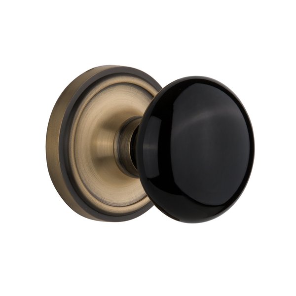 Nostalgic Warehouse 710096, Single Dummy, Antique Brass Classic Rosette with Black Porcelain Door Knob