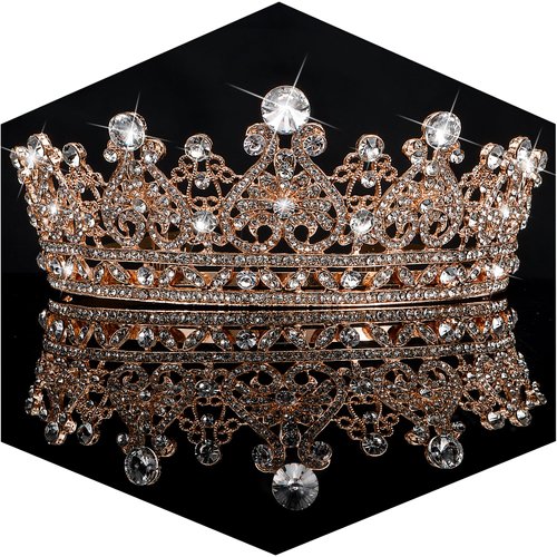 TOBATOBA Rose Gold Crowns for Women Crystal Wedding Tiara for Women, Royal Queen Crown Princess Tiara, Quinceanera Crown Coronas Para 15 Anos Quinceaneras, Birthday Pageant Halloween Costume Cosplay