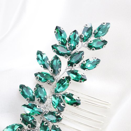 Brihasory Luxurious Wedding Hair Comb Full Rhinestones Bride Hair Accessories for Party Prom Bridal Side Hair Combs for Women Bride Girls Hair Decoration(Green)