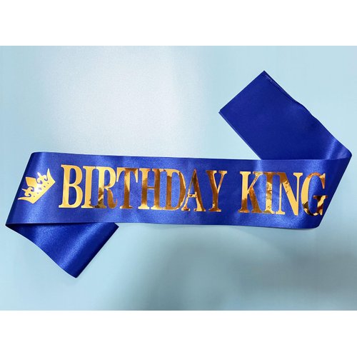 Birthday King Sash Blue, Birthday Sashes for Boys or Men Gold Foil Letter 21st 30th 40th 50th 60th or Any Fun Birthday Party Favors Decorations (Blue Gold)