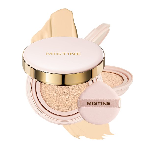MISTINE Cushion Foundation Breathable Medium Coverage with Satin Finish,Long-Lasting, Oil-Moisture Balance Foundation Makeup,Contains Beauty Serum for Combination Skin,Refill Included,Ivory