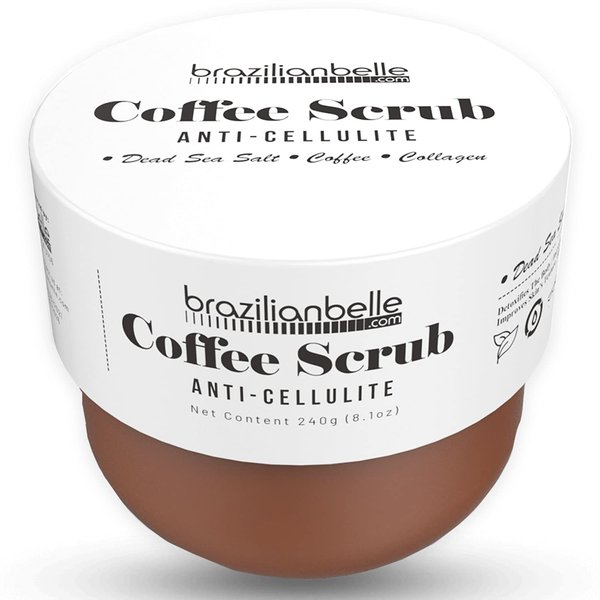 Brazilian Belle Exfoliating Coffee Scrub - Anti Cellulite Firming Body Scrub Infused with Natural Dead Sea Salt & Arabica Coffee (8.1 oz)