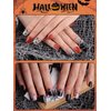 288PCS Halloween Fake Nails EBANKU Halloween Short Square False Nails with Nail Adhesive Tabs Press on Nails Full Cover Glossy Skull Bat Artificial Fingernails for Women Girls Nail Art Decoration