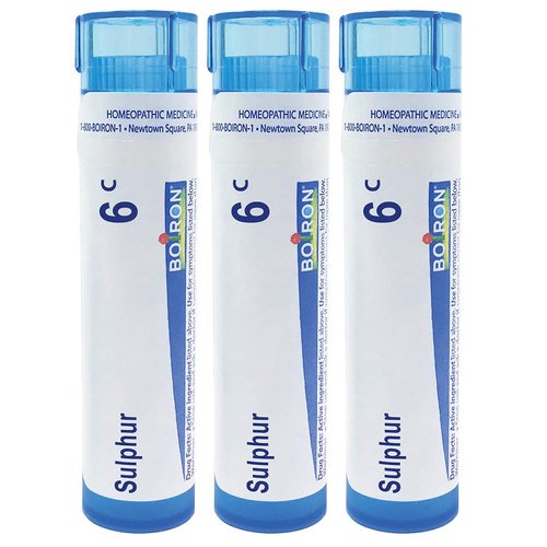 Boiron Sulphur 6c Homeopathic Medicine for Skin Rash worsened by Heat and Water - Pack of 3 (240 Pellets)