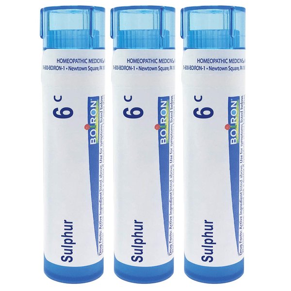 Boiron Sulphur 6c Homeopathic Medicine for Skin Rash worsened by Heat and Water - Pack of 3 (240 Pellets)